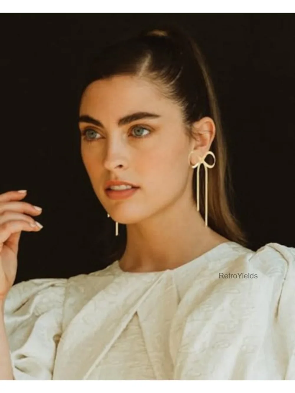 Bow Drop Dangle Earrings Long Tassel Chain Statement Gold Finish Zinc